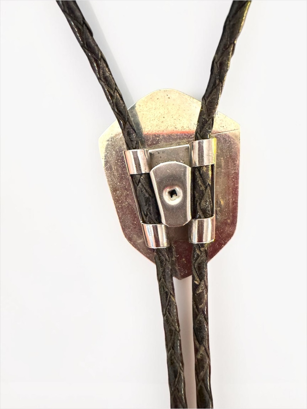 Bolo Tie Wood Inlay Turquoise Stone Leather Silver - Picture 3 of 6